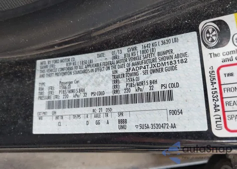 2013 Ford Fiesta S z USA, uszkodzony, nr VIN 3FADP4TJXDM183182